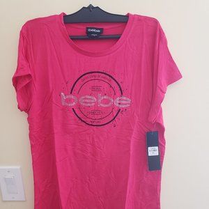 Bebe Rhinestone Logo Lettering T-shirt Size XL